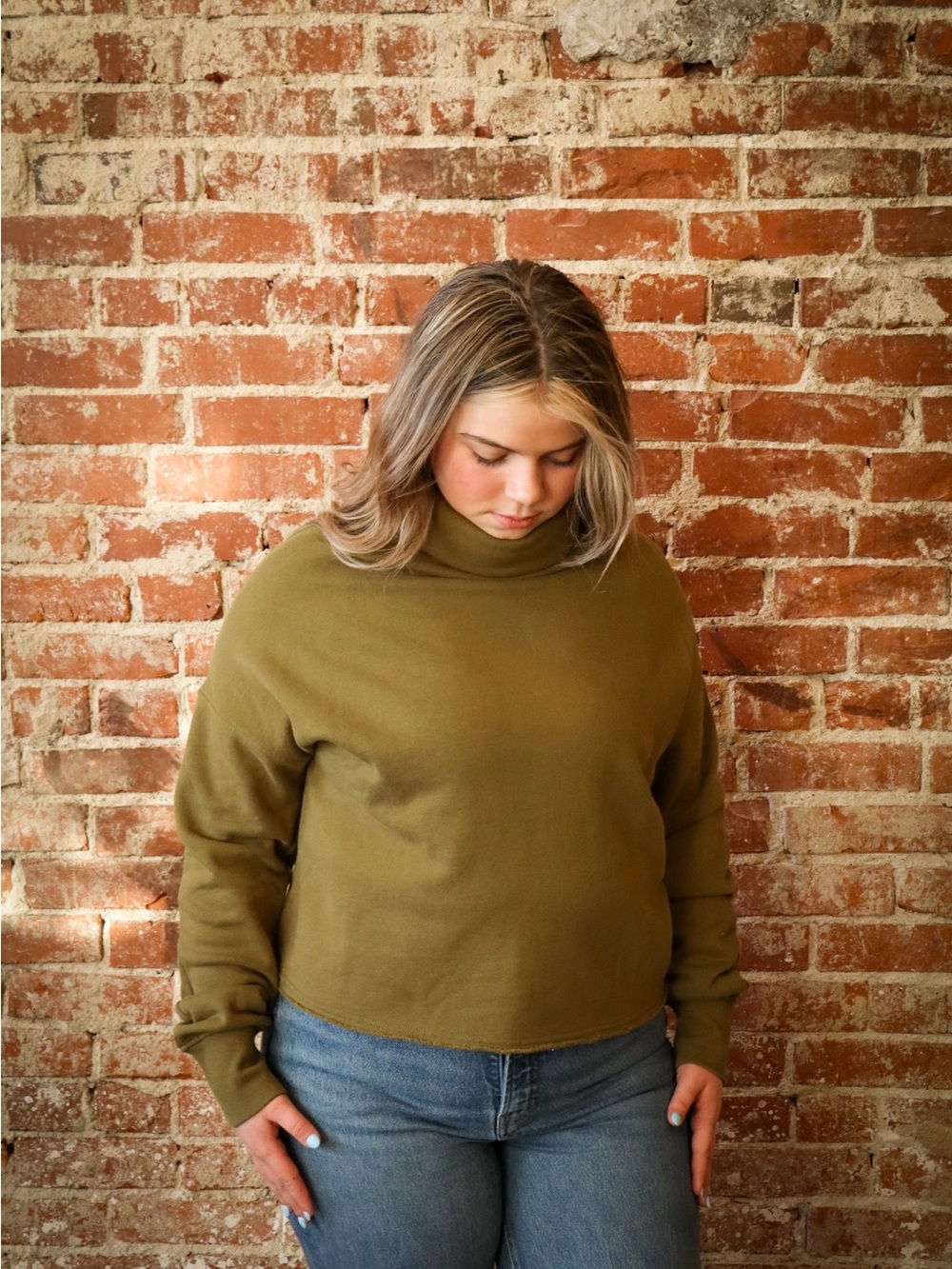 Mono B Olive Green Turtleneck Pullover